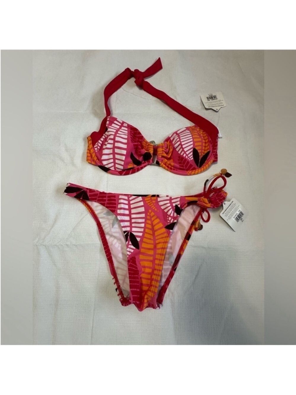 Body Glove Red and Pink Striped Bikini Small